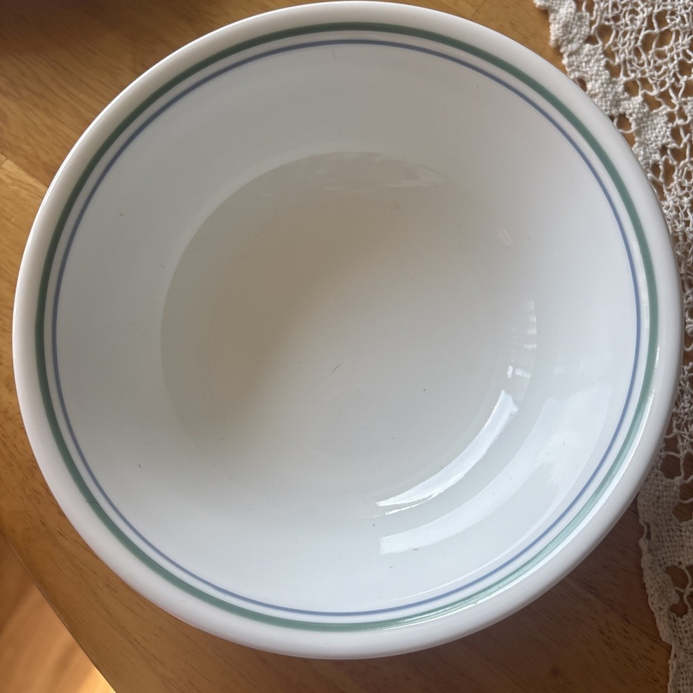 4 Corelle COUNTRY COTTAGE Soup Cereal Bowls 6" White With Blue/Green Rim